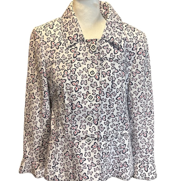 Red & navy blue 🦋 BUTTERFLY jacket! Has flutter cuffs & waist. Small/Med NWOT - Picture 3 of 11